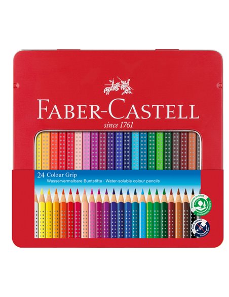 ASTUCCIO metallo 24 PASTELLI COLORATI ACQUERELLABILI Color Grip FABER CASTELL 112423