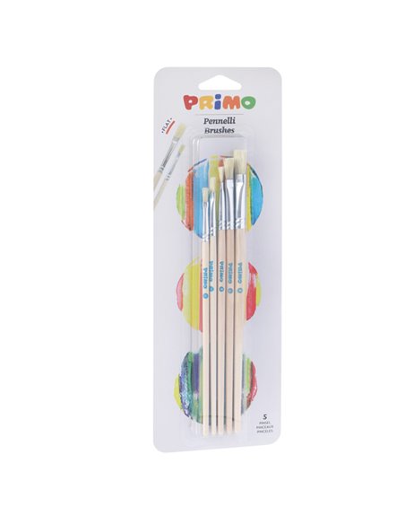 BLISTER 5 PENNELLI PIATTI assortiti PRIMO 1241BPQ PRIMO ACCESSORI PITTURA