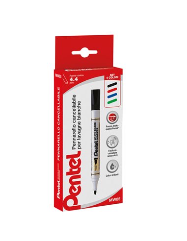 TASCHETTA 4 MARCATORE WHITE BOARD MW85 PUNTA TONDA AMIKO PENTEL 0100863 PENTEL PER LAVAGNE CANCELLABILI