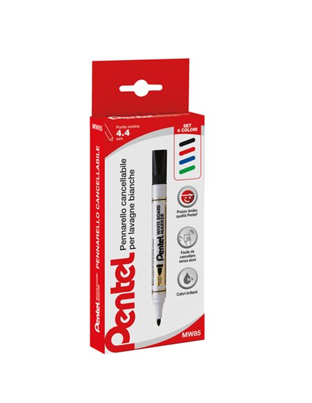 TASCHETTA 4 MARCATORE WHITE BOARD MW85 PUNTA TONDA AMIKO PENTEL 0100863 PENTEL PER LAVAGNE CANCELLABILI
