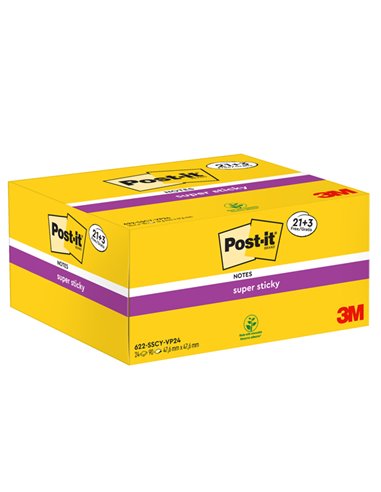 VALUE PACK 21+3 BLOCCO 90fg Post-it® Super Sticky Giallo Canary™ 47.6x47.6mm 7100234510 POST-IT BLOCCHI ADESIVI-DISPENSER