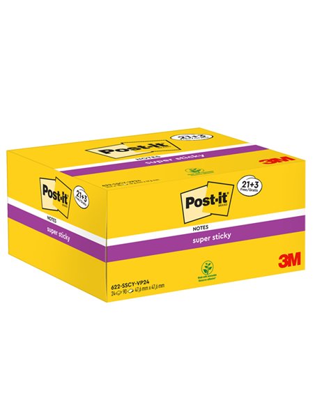 VALUE PACK 21+3 BLOCCO 90fg Post-it® Super Sticky Giallo Canary™ 47.6x47.6mm 7100234510 POST-IT BLOCCHI ADESIVI-DISPENSER