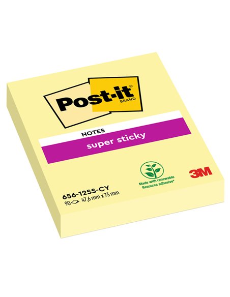 BLOCCO 90foglietti Post-it® Super Sticky Giallo Canary™ 47.6x76mm 656-12SS-CY-EU 7100290169 POST-IT BLOCCHI ADESIVI-DISPENSER
