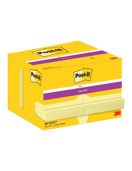 BLOCCO 90foglietti Post-it® Super Sticky Giallo Canary™ 47.6x76mm 656-12SS-CY-EU 7100290169 POST-IT BLOCCHI ADESIVI-DISPENSER