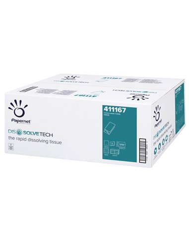 Pacco 250 asciugamani piegati a V goffrato a onda DissolveTech Papernet 411167