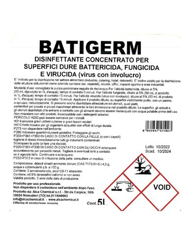 DETERGENTE DISINFETTANTE Batigerm Tanica 5Lt Alca ALC522 ALCA DETERGENTI-DETERSIVI PER PULIZIA