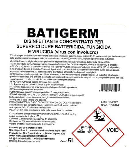 DETERGENTE DISINFETTANTE Batigerm Tanica 5Lt Alca ALC522 ALCA DETERGENTI-DETERSIVI PER PULIZIA