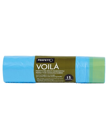 15 SACCHI RIFIUTI 50X60CM-30Lt 15µ AZZURRO c/maniglie VoilA' 0359C