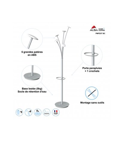 Appendiabiti 5 posti 175cm grigio/bianco C/PORTAOMBRELLI ALBA PMFEST BC ALBA APPENDIABITI