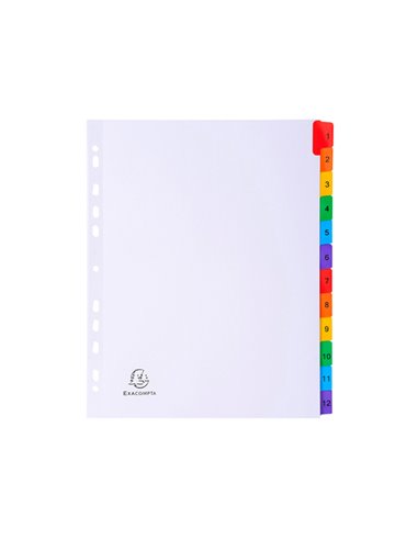 SEPARATORE Numerico 1-12/A4 Maxi in CARTONCINO 160gr Exacompta 4112E EXACOMPTA DIVISORI-SEPARATORI CON TASTI STAMPATI
