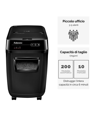 DISTRUGGIDOCUMENTI A FRAMMENTI Automax 200C FELLOWES 4653601 FELLOWES A FRAMMENTI E MICROFRAMMENTI