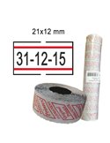 PACK 10 ROTOLI 1000 ETICH. 21x12mm BIANCO PERM. con RIGHE ROSSE Printex 2112RBP6ST