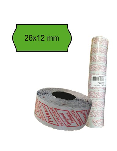 PACK 10 ROTOLI 1000 ETICH. 26x12mm ONDA VERDE PERM. Printex 2612SFP10VE