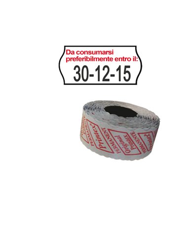 PACK 10 ROTOLI 1000 ETICH. 26x12mm ONDA "Da consumarsi..." BIANCO PERM. Printex 2612SFP14ST PRINTEX PREZZATRICI-CONSUMABILI