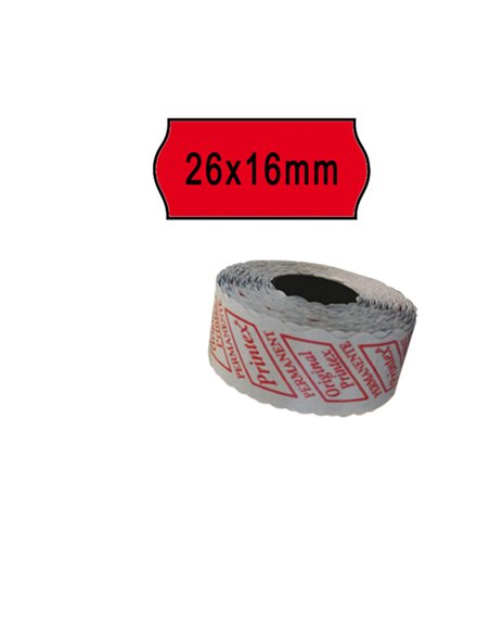 PACK 10 ROTOLI 1000 ETICH. 26x16mm ONDA ROSSO PERM. Printex 2616SFP7RS PRINTEX PREZZATRICI-CONSUMABILI