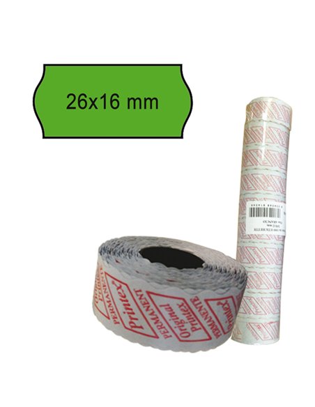 PACK 10 ROTOLI 1000 ETICH. 26x16mm ONDA VERDE PERM. Printex 2616SFP7VE