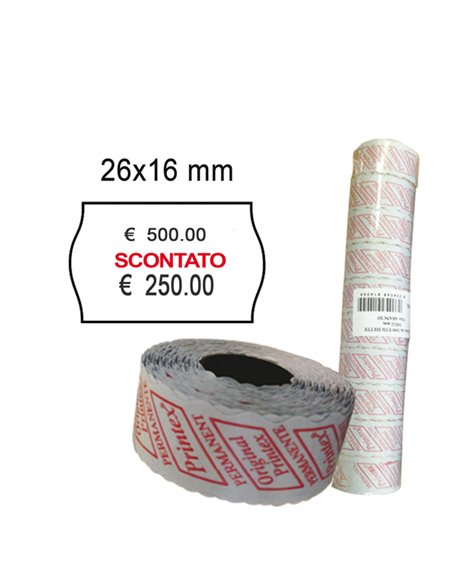 PACK 10 ROTOLI 1000 ETICH. 26x16mm ONDA "scontato" BIANCO PERM. Printex 2616SBP10ST
