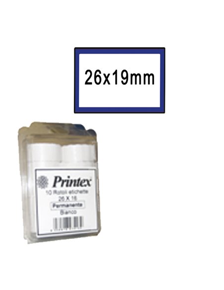 PACK 10 ROTOLI 600 ETICH. 26x19mm BIANCO PERM. CORNICE BLU Printex B10/2619BPSTBB PRINTEX PREZZATRICI-CONSUMABILI