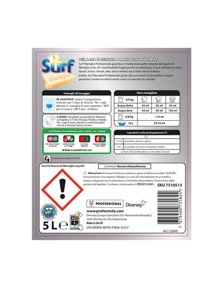 DETERSIVO LAVATRICE LIQUIDO 5LT SURF MARSIGLIA 7510513 SURF DETERGENTI-DETERSIVI PER PULIZIA