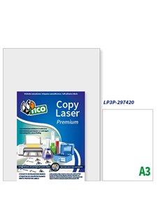 Poliestere adesivo LP3P bianco 250fg A3 297x420mm (1et/fg) laser Tico LP3P-297420 TICO ETICHETTE CARTA COPY-LASER-INKJET