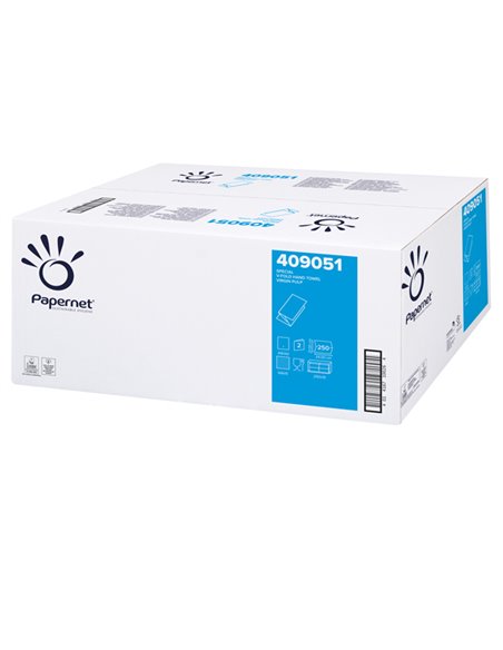 Pacco 250 asciugamani piegati a V goffrato a onda Ecolabel Papernet 409051