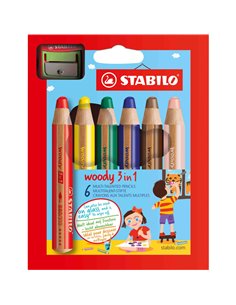 Astuccio 6 pastelli STABILO WOODY 3in1 + TEMPERINO 8806-2 STABILO PASTELLI COLORATI