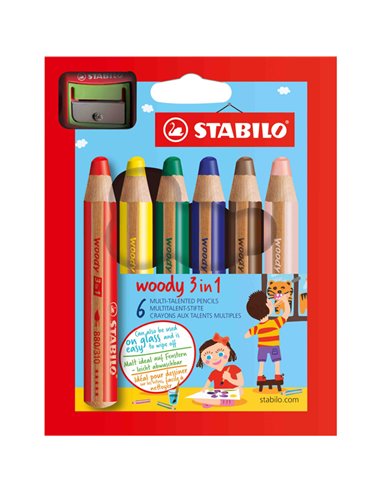 Astuccio 6 pastelli STABILO WOODY 3in1 + TEMPERINO 8806-2 STABILO PASTELLI COLORATI