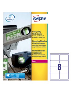 Poliestere adesivo L4715 bianco 20fg A4 99,1x67,7mm (8et/fg) laser Avery L4715-20 AVERY ETICHETTE POLIESTERE COPY-LASER-INKJET