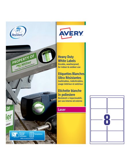 Poliestere adesivo L4715 bianco 20fg A4 99,1x67,7mm (8et/fg) laser Avery L4715-20 AVERY ETICHETTE POLIESTERE COPY-LASER-INKJET