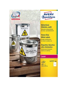 Poliestere adesivo L4775 bianco 100fg A4 210x297mm (1et/fg) laser Avery L4775-100 AVERY ETICHETTE POLIESTERE COPY-LASER-INKJET