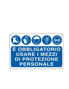 CARTELLO ALLUMINIO 30x20cm 'E' OBBLIGATORIO USARE I MEZZI DI PROTEZ. INDIVID.' E3127 CARTELLI SEGNALATORI CARTELLI INFORMATIVI