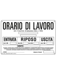 CARTELLO ALLUMINIO 30x20cm 'ORARIO DI LAVORO'' 3301 CARTELLI SEGNALATORI CARTELLI INFORMATIVI