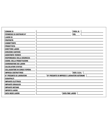 CARTELLO POLIONDA 67x100cm 'CANTIERE SPECIFICHE DEI LAVORI' PO7003 CARTELLI SEGNALATORI CARTELLI INFORMATIVI