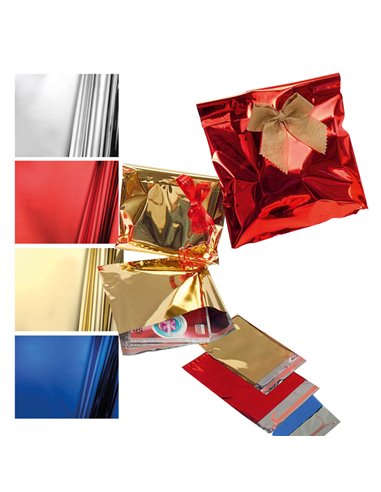 50 BUSTE REGALO IN PPL METAL LUCIDO 16x21+4cm ARGENTO con patella adesiva U-11ANNYP7NN