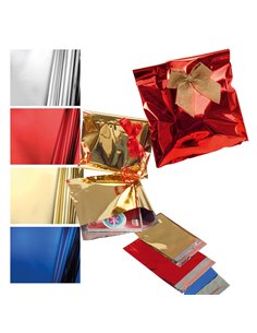 50 BUSTE REGALO IN PPL METAL LUCIDO 25x40+5cm ORO con patella adesiva U-814ARRYO7AD