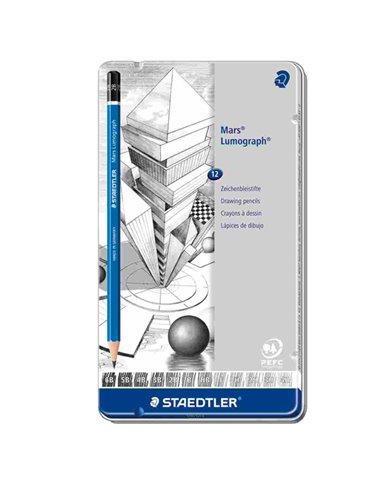Astuccio metallo 12 matite grafite Mars® Lumograph® 12gradazioni Staedtler 100G12