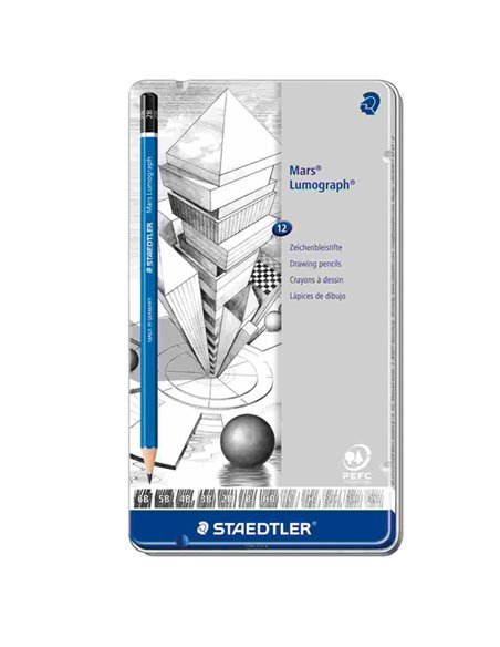 Astuccio metallo 12 matite grafite Mars® Lumograph® 12gradazioni Staedtler 100G12