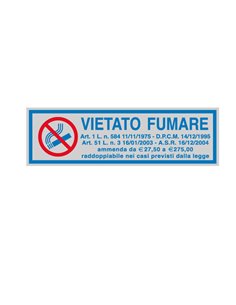 TARGHETTA ADESIVA 165x50mm VIETATO FUMARE con normativa 96701