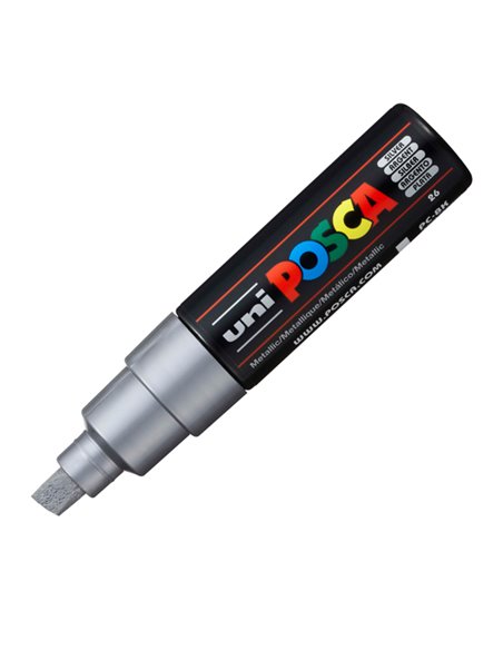 Marcatore UNI POSCA PC8K p.scalpello 8mm argento UNI MITSUBISHI M PC8K ARG UNI MITSUBISHI A BASE D'ACQUA