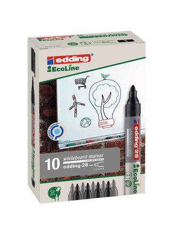 MARCATORE NERO PER LAVAGNE BIANCHE EDDING 28 ECOLINE TRATTO 1,5 - 3,00mm E-28001 EDDING PER LAVAGNE CANCELLABILI