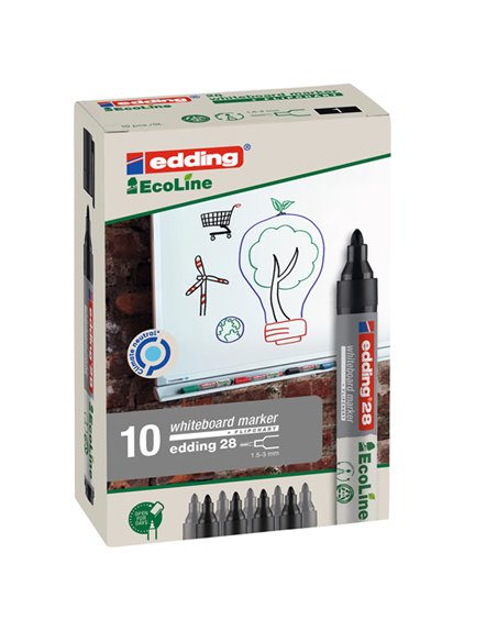 MARCATORE NERO PER LAVAGNE BIANCHE EDDING 28 ECOLINE TRATTO 1,5 - 3,00mm E-28001 EDDING PER LAVAGNE CANCELLABILI