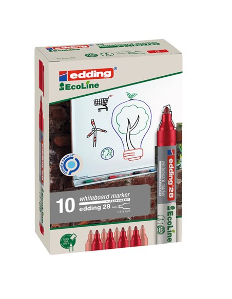 MARCATORE ROSSO PER LAVAGNE BIANCHE EDDING 28 ECOLINE TRATTO 1,5 - 3,00mm E-28002 EDDING PER LAVAGNE CANCELLABILI
