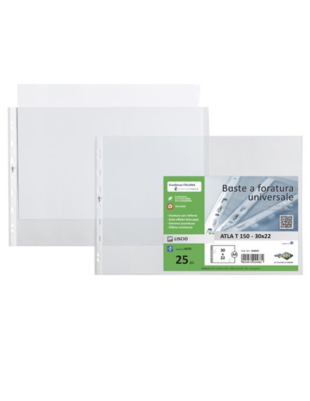 25 buste forate ATLA T 150 30x22cm liscio A4 Album SEI ROTA 663022 SEI ROTA BUSTE A PERFORAZIONE UNIVERSALE