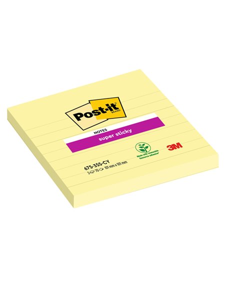 Blocco 70fg. Post-it® Super Sticky Giallo Canary™ 101x101mm a righe 675-SS3CY-EU 7100234641 POST-IT BLOCCHI ADESIVI-DISPENSER