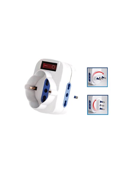 ADATTATORE ROTANTE 2 PRESE BIPASSO 2P+T 10/16 A+ 1presa Schuko MELCHIONI 492518057 MKC CAVI-PRESE-PROLUNGHE
