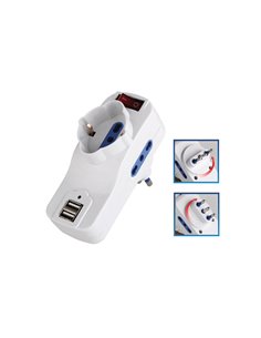 ADATTATORE ROTANTE 2 PRESE BIPASSO 2P+T 10/16 A+ 1 Schuko+2 PRESE USB MELCHIONI 492518058 MKC CAVI-PRESE-PROLUNGHE