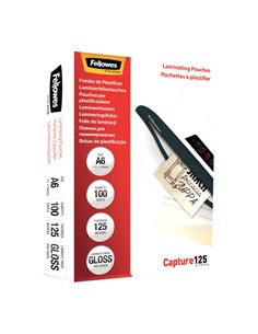 Scatola 100 pouches CAPTURE125 125mic A6 Fellowes 5307201 FELLOWES POUCHES PER PLASTIFICARE
