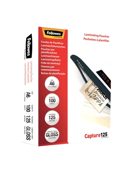 Scatola 100 pouches CAPTURE125 125mic A6 Fellowes 5307201 FELLOWES POUCHES PER PLASTIFICARE