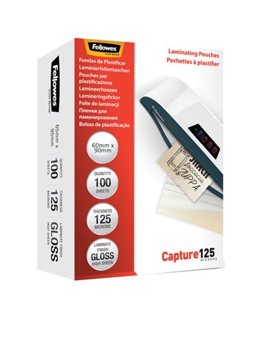 Scatola 100 pouches CAPTURE125 125mic 60x90mm Fellowes 5397402 FELLOWES POUCHES PER PLASTIFICARE