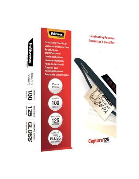 Scatola 100 pouches CAPTURE125 125mic 83x113mm Fellowes 5307101 FELLOWES POUCHES PER PLASTIFICARE